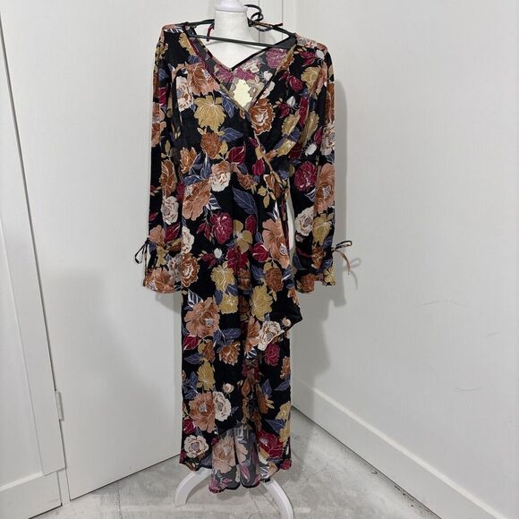 NWT Band Of The Free Floral Hi-Lo Wrap Maxi Black Berry L New Boho Whimsigoth - Picture 1 of 11